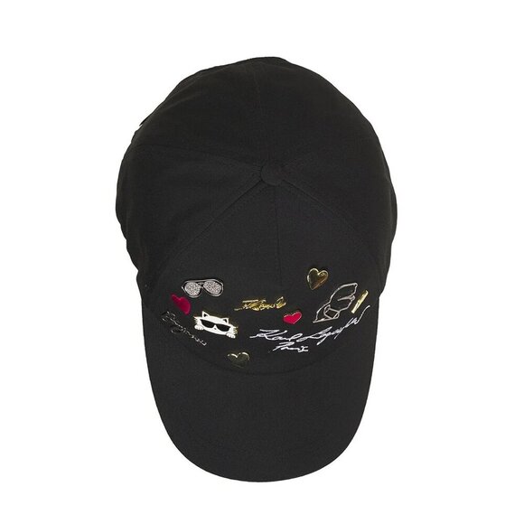 NWT Karl Lagerfeld Paris Women/Men Cate Pins Baseball Cap in Black - Picture 3 of 16